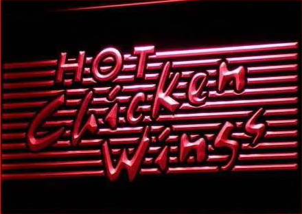 Hot Chicken Wings BBQ Shop Bar Neon Light Sign